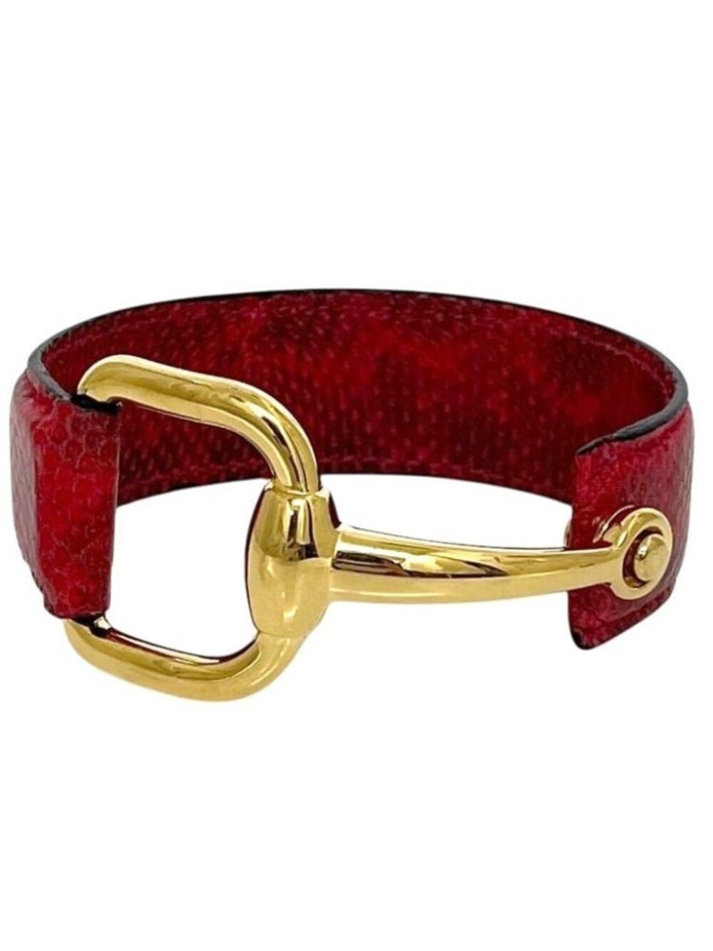 Gucci Bangle Horsebit Bracelet Leather Metal Red Vintage